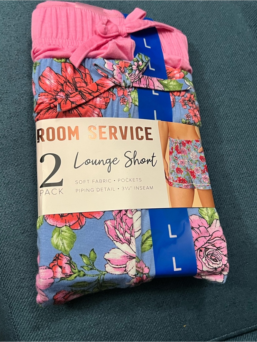 Room Service Women’s Pink 2 pack Floral Lounge Shorts - Pink/Blue
